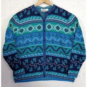 Vintage First Issue Womens L Button Up Sweater Cardigan Aztec Southwest Cotton